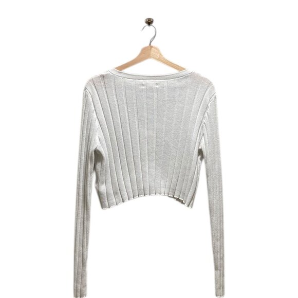 Aeropostale Ribbed Crop Cardigan White Size L Y2K Festival Summer Beach Coastal - Picture 9 of 11